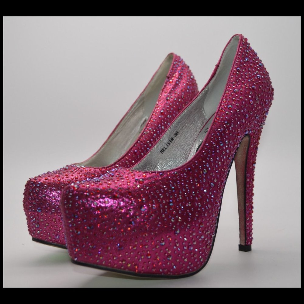 💜LADY COUTURE💜 36 PINK SPARKLY RHINESTONE HEELS - Picture 4 of 8